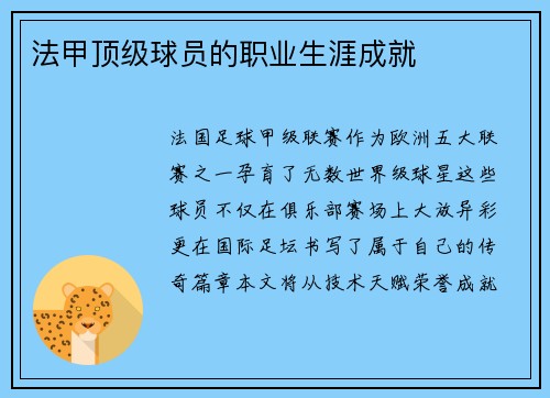 法甲顶级球员的职业生涯成就