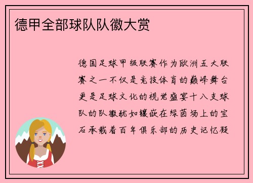 德甲全部球队队徽大赏